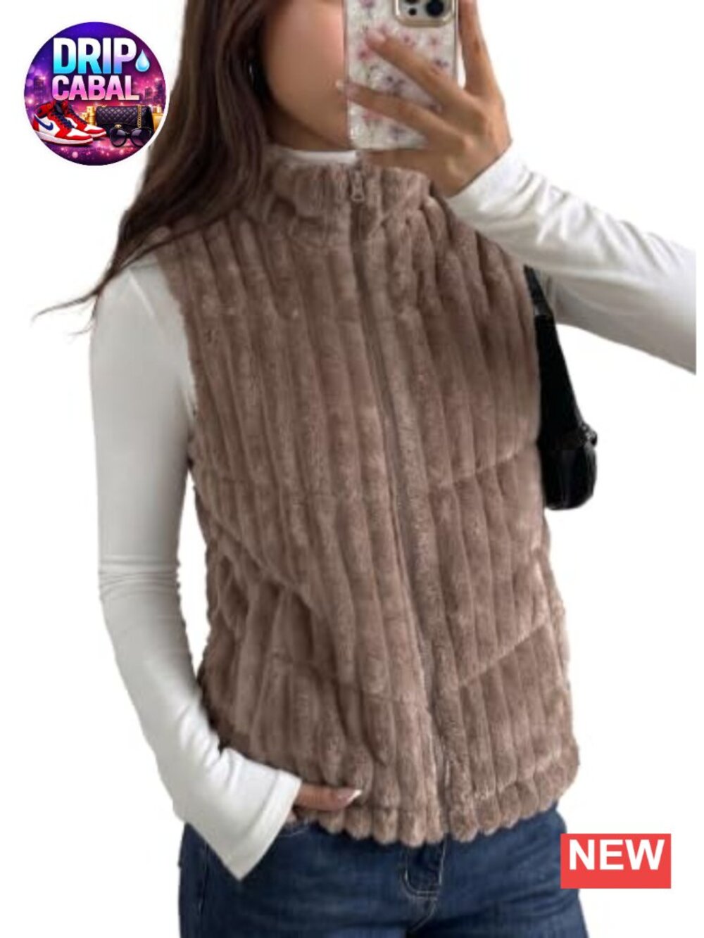 Striped Full Zip Sleeveless Vest | Warm Outerwear Coat with Pockets